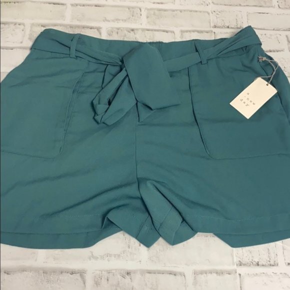 A New Day Belted Tie- Waist Shorts, Teal - Picture 4 of 5